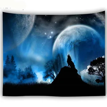 Vuk Mjesec tapiserija zvijezde boem noć psihodelični zid tepih koledž spavaonica dekor zidni dekor