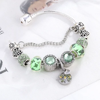 BAOPON New Fashion Life Of Tree Crystal Charm Bracelets Fit Green Color Snake Chain Brand Bracelets & Bangles for Women Jewelry
