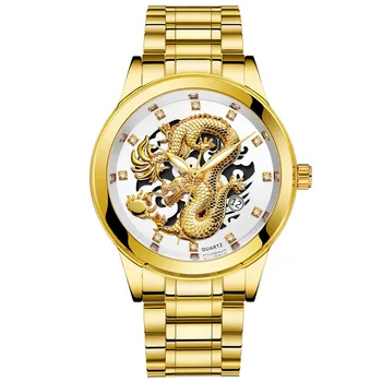 Muške vodootporne zlatne skulpture zmaja kvarcni satovi luksuzni gospodo čelične ručni sat reloj mujer satovi