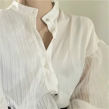 Košulje žene elegantan, šik ljeto Ins mreže šarenilo štand ovratnik svakodnevni moderan slobodna Dama majice i bluze fenjer rukav