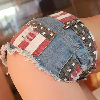 Ženske kratke hlače traperice marke ljetne mini gaćice Seksi USA Zastava Print Hole Destroyed Booty Traper Short Feminino mujer plus size gaćice