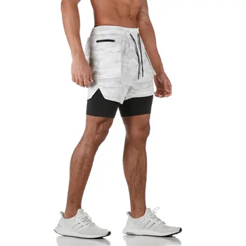 Novi kamuflaža muški 2 u 1 kratke hlače dvorane za fitness bodybuilding trening Quick Dry Beach kratke hlače muške ljetne Zip džep hlače