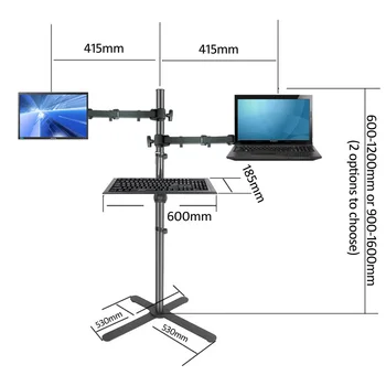 2020 DL-UP20H X Shape base big height adjustable160cm 150cm radna stanica monitor podne stalak +ladica za tipkovnicu držač police za laptop