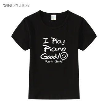 I Play Piano Good Letter Print T-Shirt Children Summer Short Sleeve T-shirt Piano Lover Poklon Tops Boys Girls Kids Tee