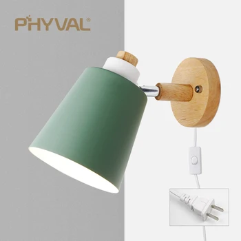 PHYVAL Nordic zidna svjetiljka sa prekidačem iron zidna lampa E27 macaroons 6 Boja noćni zidna svjetiljka Led EU / US Plug Wall Sconce Light
