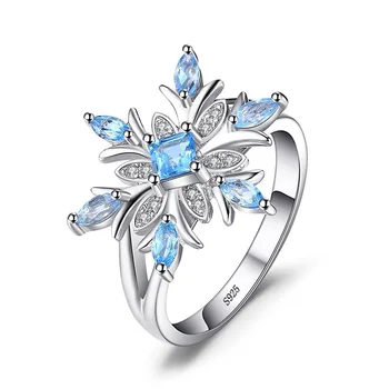 2019 Snowflower Shape Cirkon plavi zaručnički prsten za žene sa sjajnim Kristalno vjenčano prstenje poklon nakit Anillos