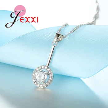 Okrugli CZ nakit kompleti za žene 925 sterling srebra naušnice/prsten/ogrlice/privjesak skup vjenčanje pribor