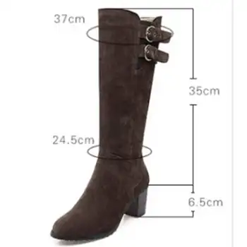 REAVE MAČKA NEW Scrub Leather Women čizme do koljena munja debele pete visoke pete Ženske cipele Botas veliki veličina 34-43 cijele čarapa A1269