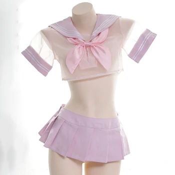 Ucenice odijelo pink JK uniforma kit japanski ženski transparentno матросский odijelo cosplay vrhovima + mini suknja kit spavaćica