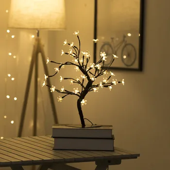 LED je bakrena žica Vatru Stablo stolne svjetiljke zvjezdano Trešnja cvatu noćno svjetlo za dom Spavaća soba vjenčanje bar božićni dekor