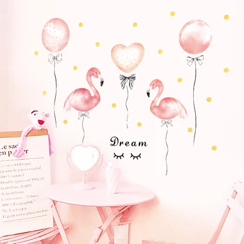 Crtani film romantični Pink flamingo loptu zidne naljepnice za djevojčice uređenje sobe udaljiti pozadina plakata zid umjetnosti naljepnica