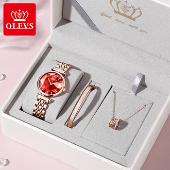 OLEVS ženska moda crvene kvarcni sat od nehrđajućeg čelika, vodootporan satovi luksuzni svakodnevne ručni sat elegantne ženske satove montre femme