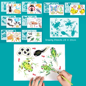 8шт Životinje i insekti ciklus rasta životu učenja Montessori obrazovni plastične slike slikarstvo matrice igračke za djecu