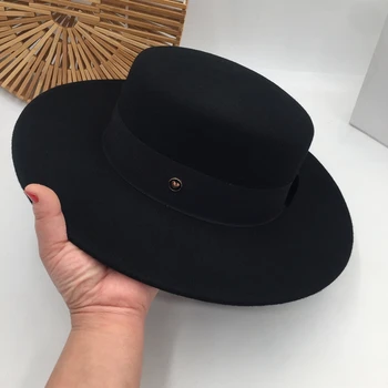 Crna mornarska kapa s ravnim krovom, žene dama, klasicni divlja veliki šešir, jazz šešir osjetio Panama šeširi