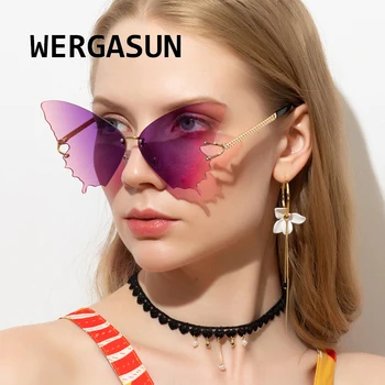 WERGASUN leptir rimless sunčane naočale Žene luksuzni brand modni dizajner ogroman steampunk sunčane naočale vintage naočale UV400
