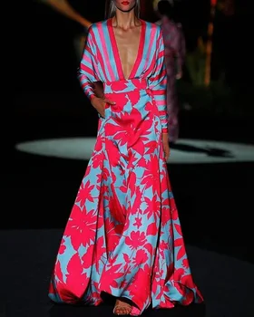 Z-ZOUX Women Dress duboki V-izrez u obliku dugih rukava Bohemia Dress Sexy Long Print cvjetne haljine maxi berba cvjetni duge haljine Ljeto
