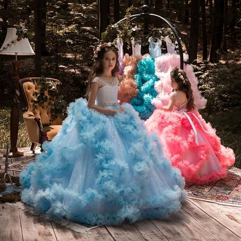 Oblak cvijet girl haljina za vjenčanja Vestidos daminha djeca predstave ball haljina perje Prvu pričest haljina za djevojčice
