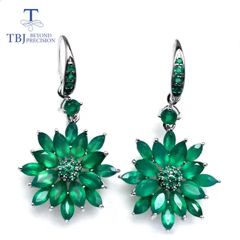 TBJ,zeleni ahat naušnice prirodni mix dragulj cvjetni dizajn 925 sterling srebra luksuzni fin nakit za vjenčanje poklon za žene