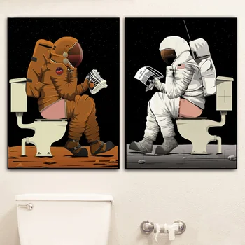 Animacija Je Smiješno Astronaut Platnu Slika Na Zidu Umjetnost Plakata I Grafika Zidne Slike Za Wc Kupatilo Home Dekor Cuadros