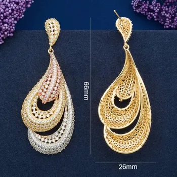 ModemAngel Dubai 3Tone Gold Color Women Wedding Party Jewelry African Cubic Zirconia Golden Earring for Women