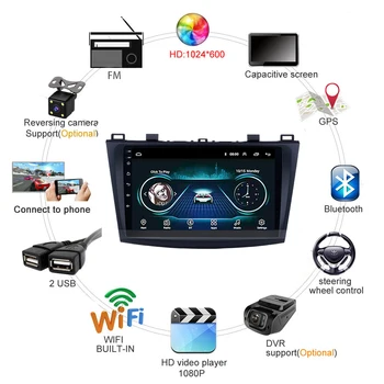 2 din V8.1 quad auto stereo multimedijalni player za Mazda 3 android 2010 2011 2012 2013 GPS navigacija, Bluetooth i WIFI