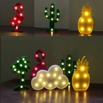 Horsten INS Flamingo LED Night Light Cloud 3D Sign ananas kaktus stolne lampe s baterijskim napajanjem za bebe подарочного dekor