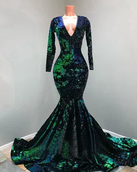Sjaj ogrtač de večer Sirena V-izrez s dugim rukavima šljokice Južna Afrika Seksi duge haljine prom Prom haljina večernja haljina