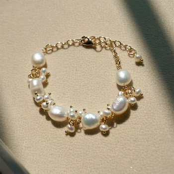 Slatkovodni biseri narukvica za žene jednostavan elegantan luksuzni nepravilan biser poklon za curu nakit veleprodaja 16+3 cm
