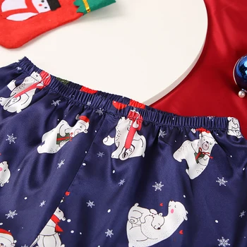 HECHAN Sexy Božić pidžama žene slatka medvjed predložak satin špageti remen kratke hlače Ženske bez rukava pidžama svečani skup ispis