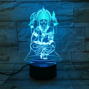 Indija obiteljski zaštitnika Ganesh 3d Led Night Light dekoracija spavaće sobe svjetlo odmor Festival dar lampe za mali kućni dekor