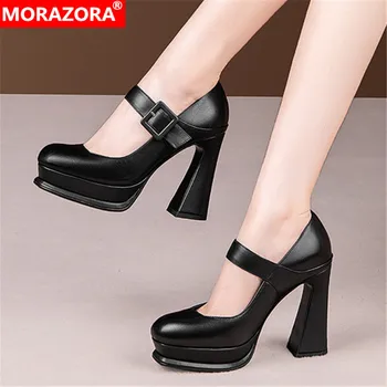 MORAZORA 2021 novi dolazak žene pumpe prirodna koža platforma Stranke svadbene cipele ljetna moda buckle crne ženske cipele