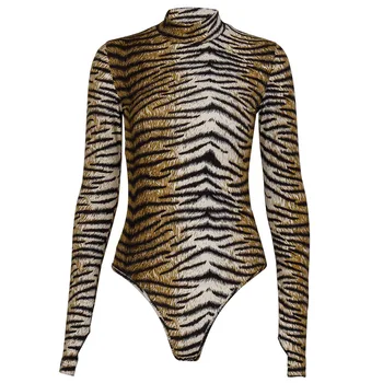 2020 Seksi Leopard Bodycon Romper kombinezon dugi rukav 3D Tiger Mock Bodysuits Short Skinny Body Club Party Wear