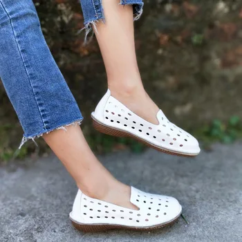 Careaymade-Besplatna dostava,vruće nove čiste svakodnevne cipele na ravne cipele od prave kože ručne izrade,ženske bijele dubi sandale.