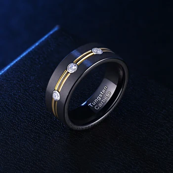 Newshe crnci vjenčano prstenje za muškarce karbida volframa jasno AAA Цирконы dvostruke zlatne linije Šarm prsten veličina 9-12 TRX077