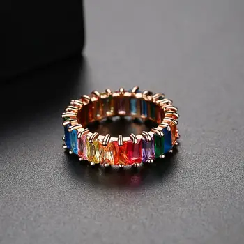 JINSE elegantan AAA kubni cirkonij Duga baguette prsten za žene i muškarce vjenčanje višebojne Crystal prsten Bague Femme Modni nakit