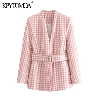KPYTOMOA Women 2020 Fashion Office Wear With Pojas Pokrivač Blazer Coat Vintage Long Sleeve Pockets Ženska gornja odjeća šik vrhovima