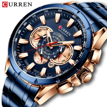 Curren mens Top luksuzna marka veliki brojčanik plavi kvarc mens watch chronograph sportski ručni sat osoba od nehrđajućeg čelika datum sat
