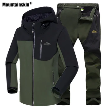 Mountainskin Muške Softshell Hiking Sets Outdoor Sport topla jakna i nogavica odijelo s kapuljačom Thremal Coat Треккинговые Muške hlače VA490