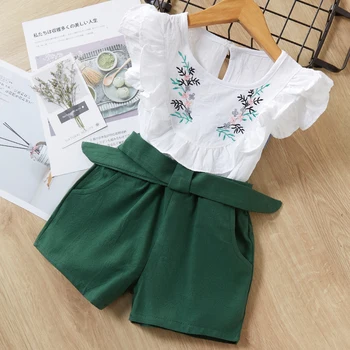 Medvjed lider djevojke odjeća 2021 ljeto Dječje odjeće setovi moda latica rukav majica i kratke hlače kostim za djevojčice Dječja odjeća