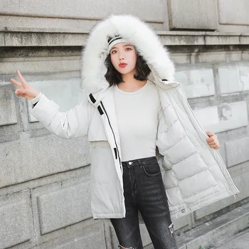 ISENMAL nova ženska jakna zima 2020 kaput umjetna ovratnik od vune rakun ženska parka crna gusta pamučna podstava dame