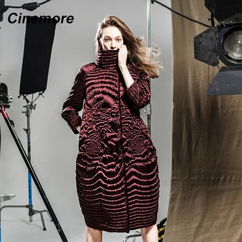 Cinemore 2020 ženska zimska dolje jaknu s visokim ovratnikom i rukavima tri četvrtine s dugim personaliziranih uzorkom slobodno kaput Duck DownY-W2058
