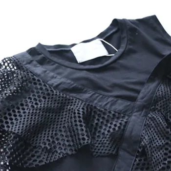 Prehlade Ramena Ženska Bluza 2020 Ljeto Korejski Ured Dame Slatki Nepravilnog Kolaž Kratkih Rukava Crna Košulja Ženske Majice