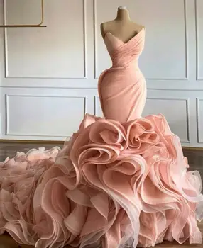 Rumenilo Pink Sirena Vjenčanice 2021 Slatka V Izrez Multi-Suknja S Volanima Princeza Cijev Vestidos De Novia Vjenčanica