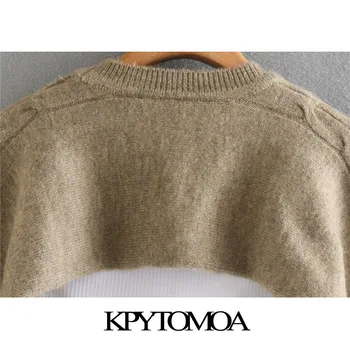 KPYTOMOA žene 2020 moda s majicom šarenilo pletene džemper vintage O vrat dugi rukav ženski puloveri šik vrhovima