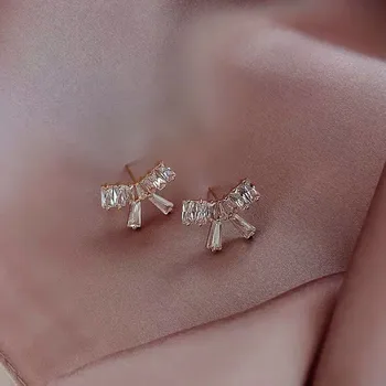 Prevladavaju novi ugovor dizajn luk fino kubni cirkonij naušnice moda korejski sjajna žene naušnice nakit