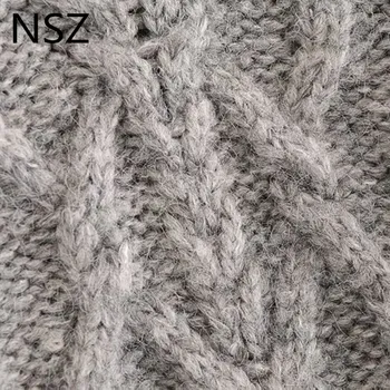 NSZ Women Twist Cable debele pletene skraćene džemper, pulover kardigan dugih rukava Ženski dres Pull Femme Winter Short Jerseys2020