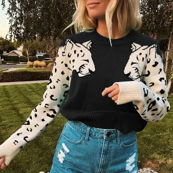 Ženska moda životinja ispis šarenilo pletene džemper Žene Svakodnevni tigar dama pulover džemper ženski jesen zima klasicni kardigan
