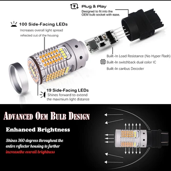 IJDM No Hyper Flash 21W 3157 LED Canbus P27/5W P27/7W LED Switchback White/Amber led žarulje za dnevnog svjetla/signala smjera