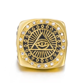 Gospodo zlatni prstenovi od nehrđajućeg čelika Illuminati всевидящий očiju illunati piramida/simbol oči hip-hop nakit veličine 8-13