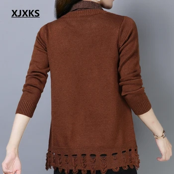 Xjxks originalnost lažni dvodijelni dizajn 2019 novi dolazak ženski pulover džemper šarenilo split rub proljeće ženski džemper